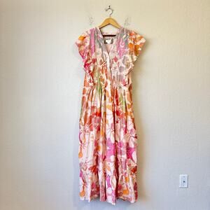 MAEVE ANTHROPOLOGIE Cassandra Maxi Dress Pink Floral Bohemian Fairy